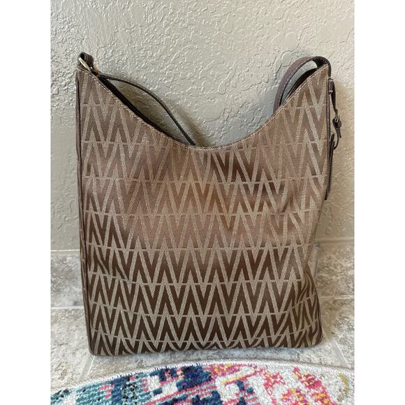 Vintage Mario Valentino Logo Printed brown Shoulder Bag gold hardware - Picture 4 of 16